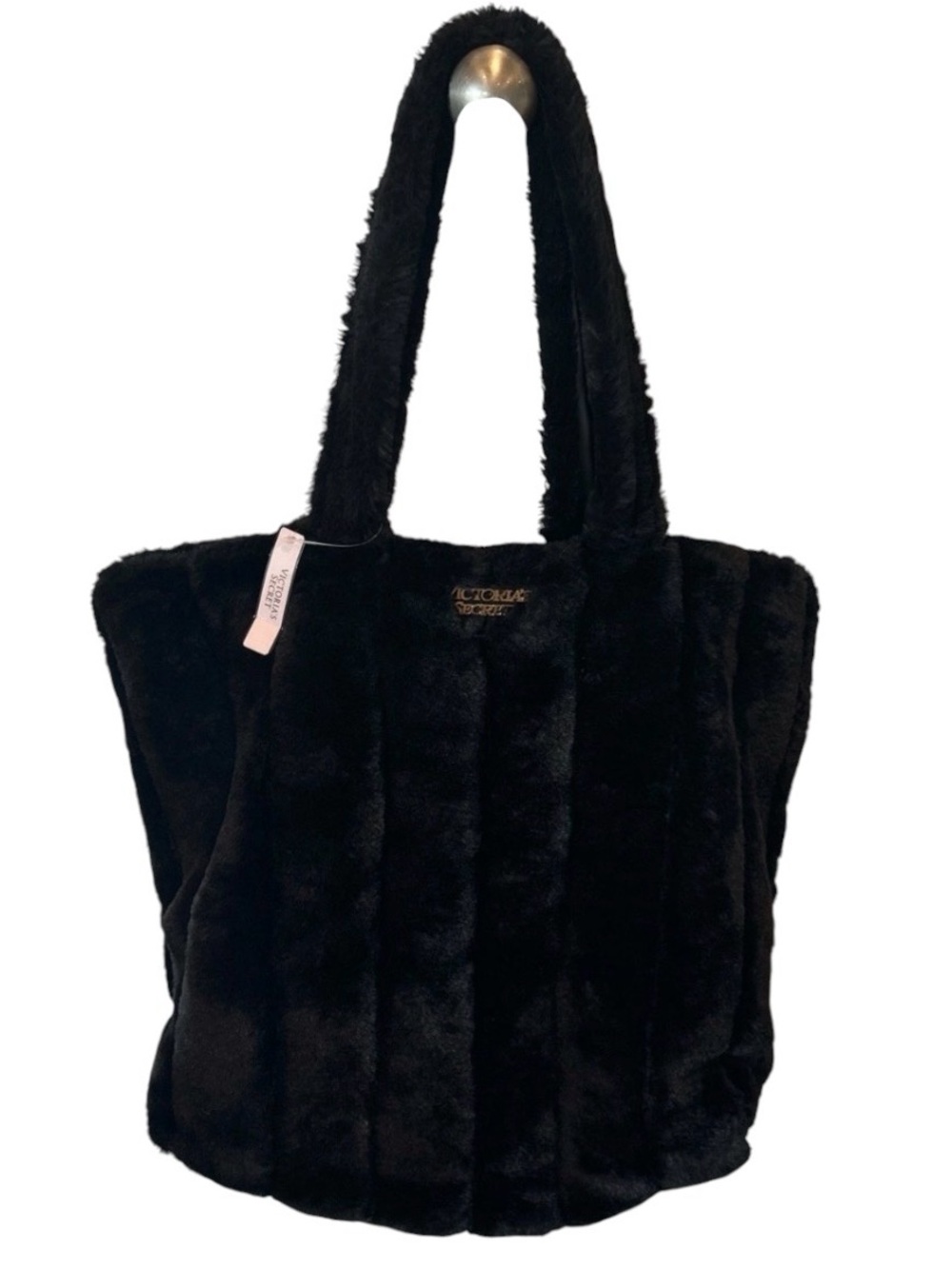Victoria Secret Hobo Weekender Black Faux Fur Tote Bag  $58